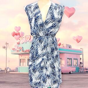 Express Animal Print Midi Faux Wrap Sheath Dress Blue White Women’s Size Small